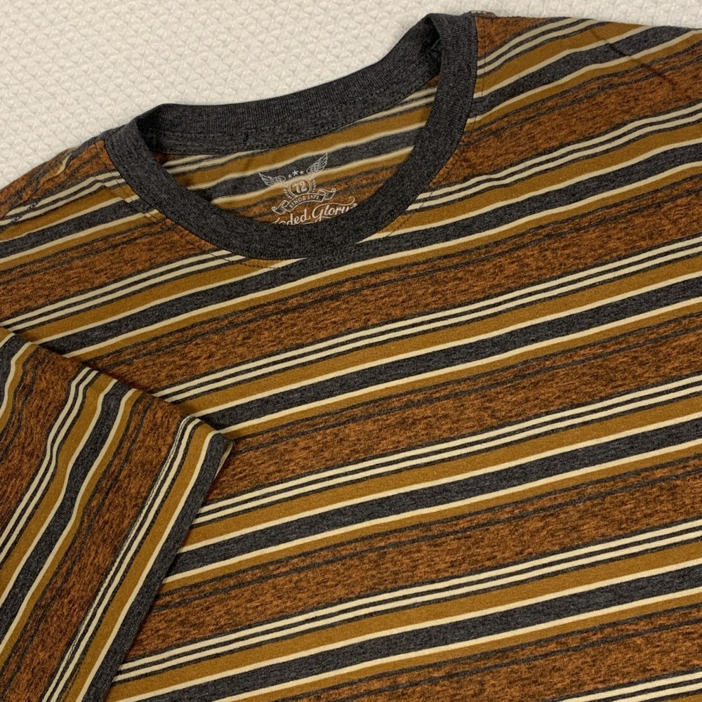 Vintage Faded Glory Orange Striped Shirt Mens Medium M 90s Surf Skate